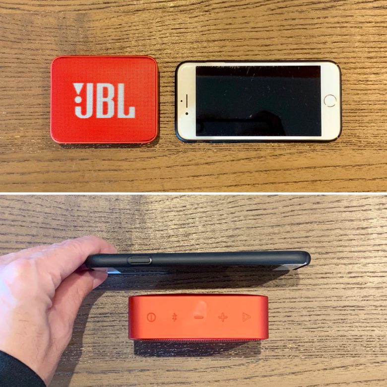 JBL GO2 iPhone7とのサイズ比較